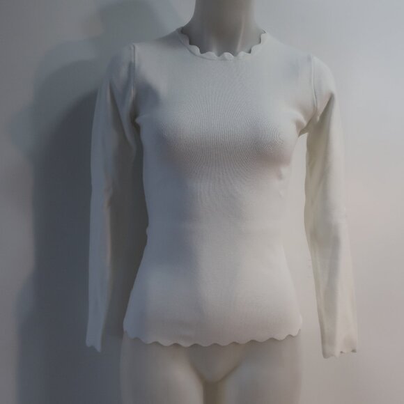 NWT Womens Minnie Rose White Scalloped Neck Hem Viscose Knit Blend Sweater M - Picture 4 of 9